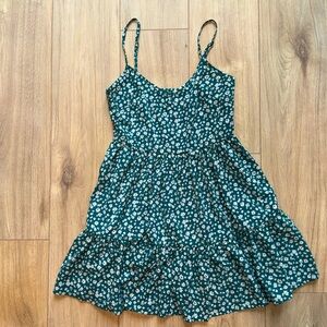 Green Floral Tiered Mini Dress with Spaghetti Straps